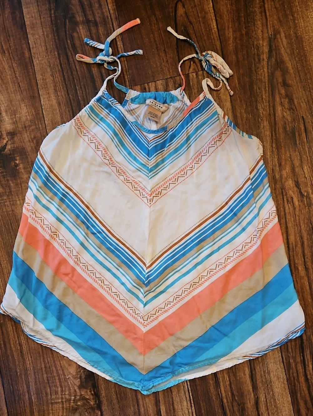 Arizona Jean Company Blue, Coral & Cream Striped Halter Cami